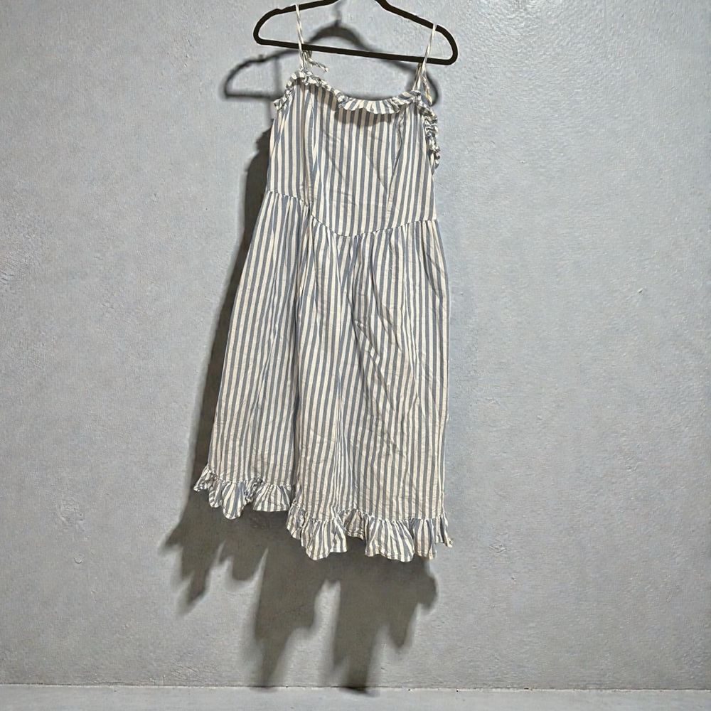 Lined Smocked Blue and White Striped Maxi Dress